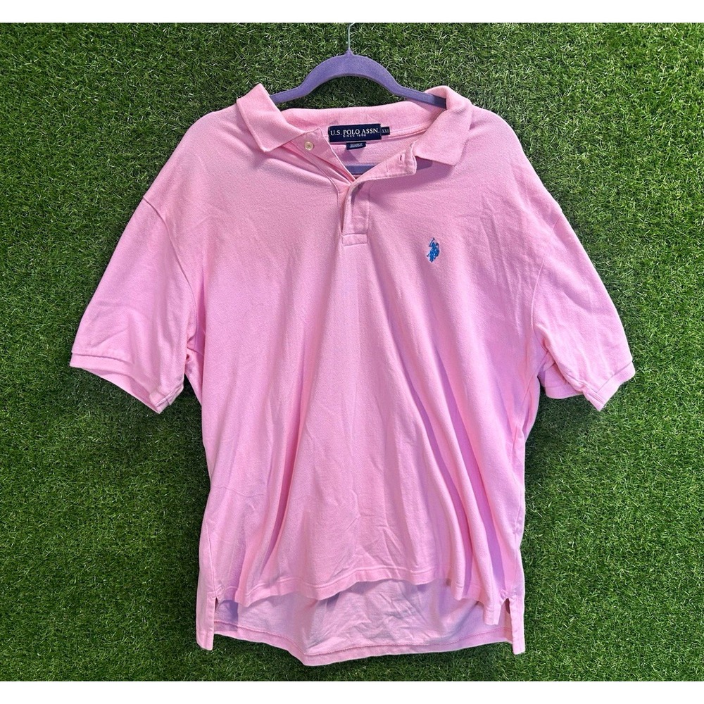 U.S. Polo Assn. Pink Cotton Knit Polo Shirt Solid Logo Short Sleeve Men's 2XL